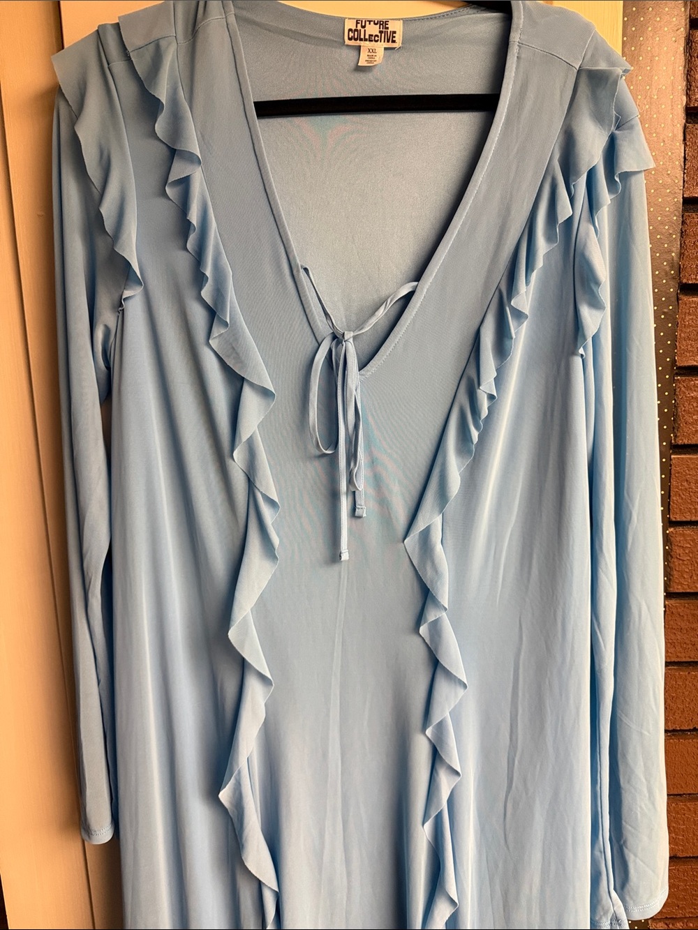 Future Collective Light Blue Ruffle Tie-Front Dress XXL